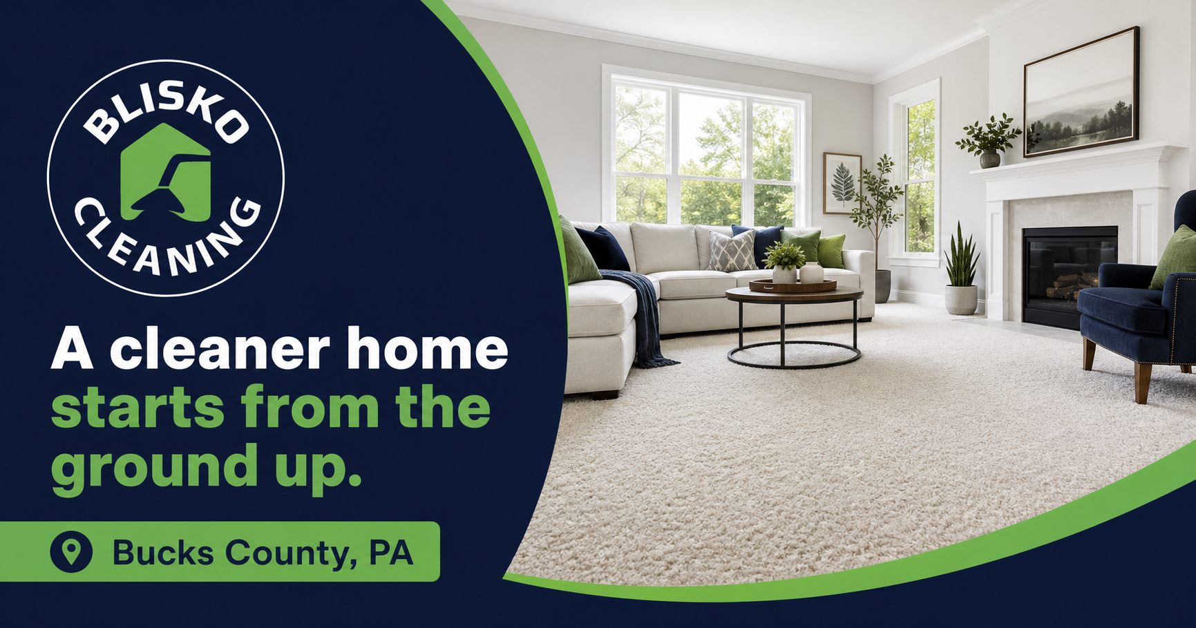Bright neutral living room with a freshly cleaned plush carpet